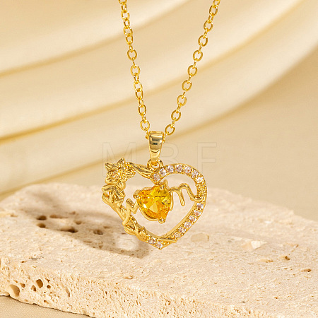 Mother's Day Brass Micro Pave Yellow Cubic Zirconia Yellow Mom Heart Pendant Necklaces for Women WGADC0E-03-1