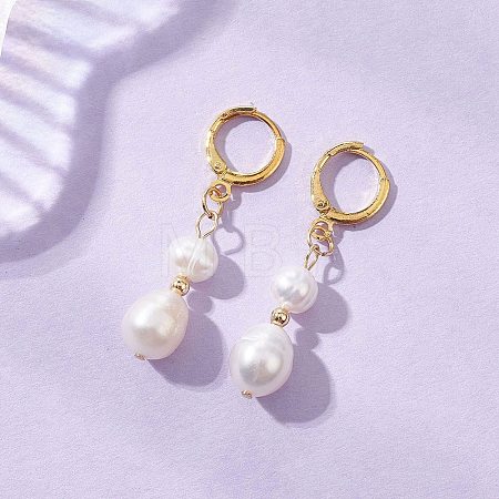 Oval Natural Cultured Freshwater Pearl Leverback Earrings EJEW-JE06972-1