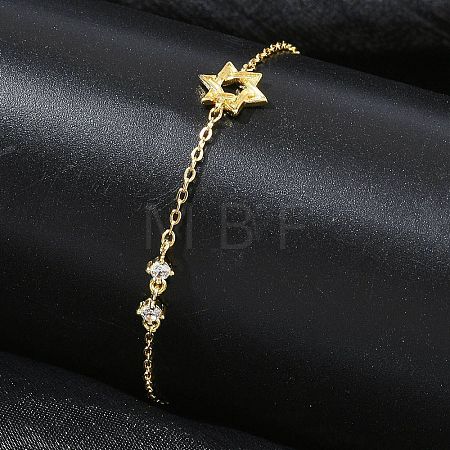 Brass Micro Pave Clear Cubic Zirconia Link Bracelets BJEW-E114-01A-G-1