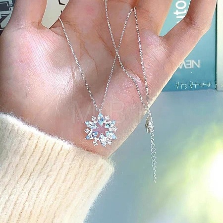 Christmas Alloy Rhinestone Snowflake Pendant Necklaces for Women WG7EFB7-01-1
