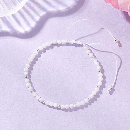 Natural Moonstone &  Electroplate Non-magnetic Synthetic HematiteRound Bead Braided Beaded Bracelets for Women BJEW-JB13434-03-1