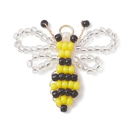 Glass Seed Beaded Bee Pendants PALLOY-MZ01216-1