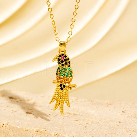 Brass Micro Pave Cubic Zirconia Bird Pendant Necklaces for Women WG99159-01-1