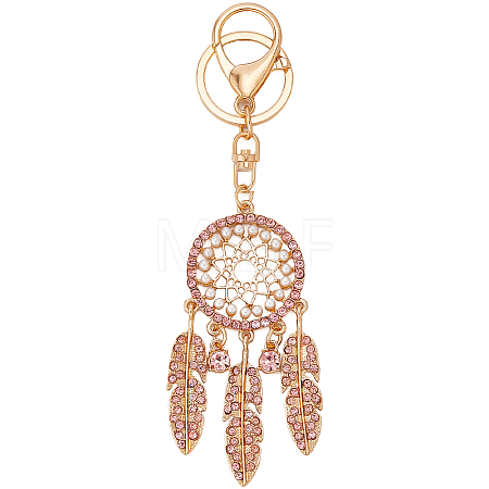 Alloy with Plastic Pearl and Glass Rhinestone Keychains KEYC-WH20010-03C-1