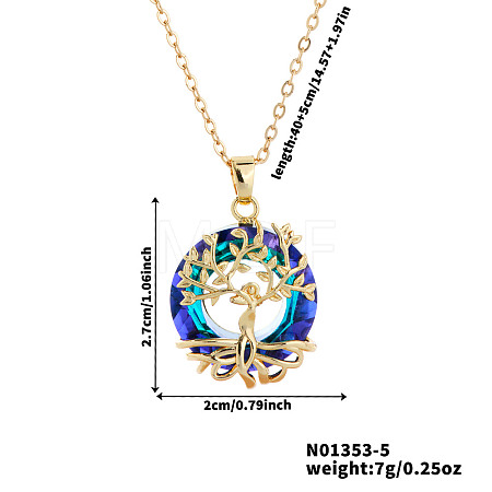 Elegant Brass & Glass Hollow Design Tree Pendant Necklaces WX2591-5-1