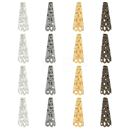 100Pcs 4 Colors Iron Filigree Bead Cones IFIN-YW0003-17-1