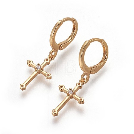 Brass Dangle Hoop Earrings EJEW-F199-20G-1