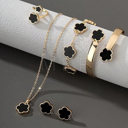 Flower Alloy Acrylic Cuff Bangles & Link Bracelets & Stud Earrings & Pendant Necklaces & Rings WG72368-01-1