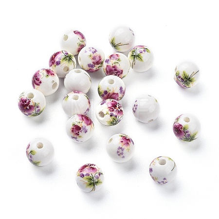 Floral Printed Porcelain Beads CFF042Y-1