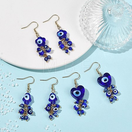 Evil Eye Handmade Lampwork Dangle Earrings EJEW-JE07416-1