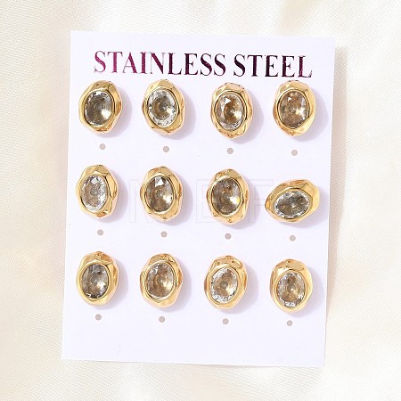 6 Pairs 304 Stainless Steel Pave Cubic Zirconia Stud Earrings SA-CBADCF0-04G-04-1