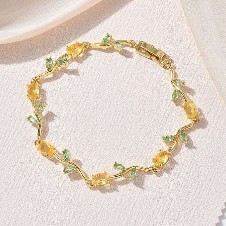 Brass Glass Flower Link Chain Bracelets KK-CBA7DFA-01G-10-1