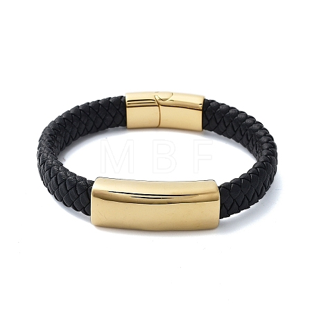 Men's Braided Black PU Leather Cord Bracelets BJEW-K243-53G-1