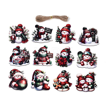 12Pcs Christmas UV Single Face Printed Wood Pendant Decorations WOOD-N020-25-1