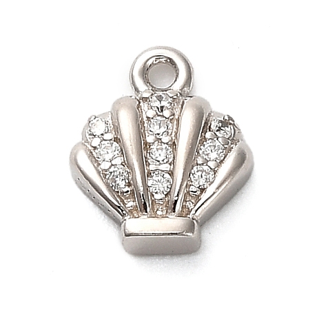 925 Sterling Silver Micro Pave Clear Cubic Zirconia Shell Shaped Charms STER-U009-09P-01-1