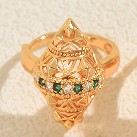 Hollow Geometric Brass Micro Pave Cubic Zirconia Finger Rings for Women US8638-6-1
