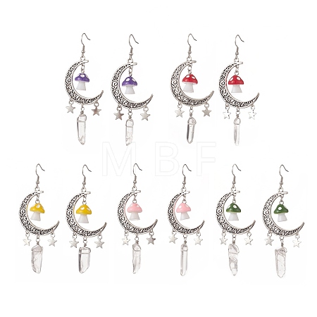 Alloy Moon with Star Chandelier Earrings EJEW-JE05224-1