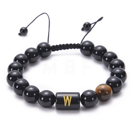 Natural Black Agate & Tiger Eye Round Beaded Adjustable Bracelets HL8029-23-1
