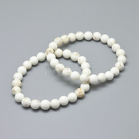 Natural Magnesite Bead Stretch Bracelets BJEW-K212-C-008-1