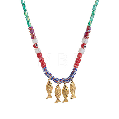 4 Brass Pendant Resin Glass Beaded Necklaces FS-WG0AB01-02-1