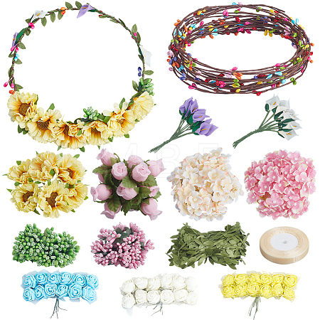 Polyester & Plastic & Iron Artificial Flower AJEW-BM0001-28-1