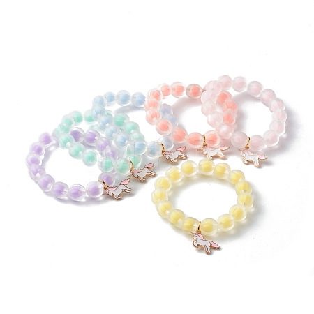 Bead in Bead Transparent Acrylic Pumpkin Beads Stretch Bracelet for Kid BJEW-JB06593-1
