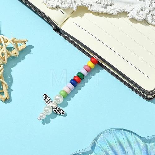 Acrylic Beads & Alloy Bookmark AJEW-JK00357-01-1