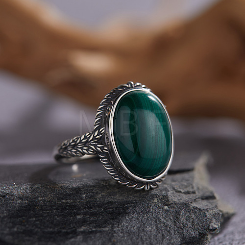 925 Sterling Silver with Natural Malachite Finger Rings WGB2E64-20-1