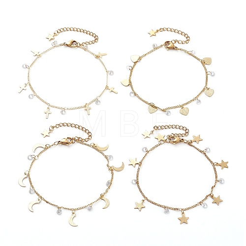 Brass Clear Cubic Zirconia Curb Charm Bracelets BJEW-JB06499-1