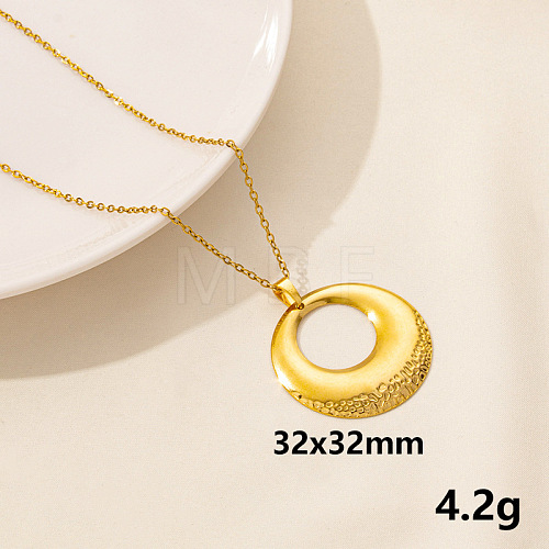 304 Stainless Steel Hollow Round Pendant Necklaces FU6316-8-1