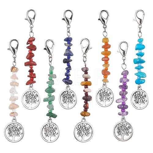 8Pcs Tree of Life Tibetan Style Alloy Pendant Decorations HJEW-JM01666-1