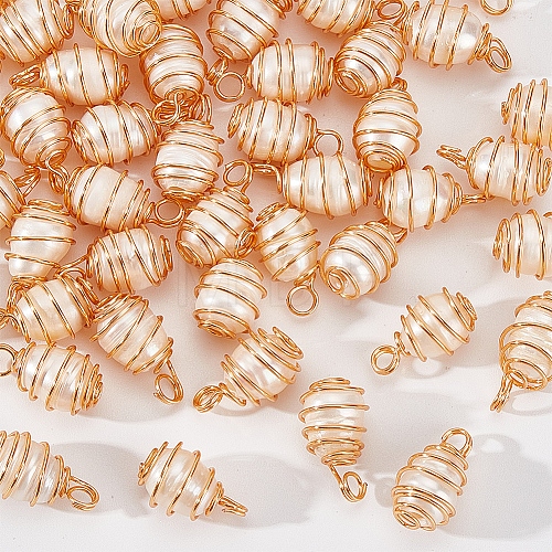 50Pcs Natural Cultured Freshwater Pearl Copper Wire Wrapped Pendants PALLOY-AB00083-1