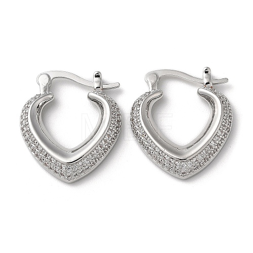 Heart Brass Cubic Zirconia Hoop Earrings EJEW-K247-09P-1