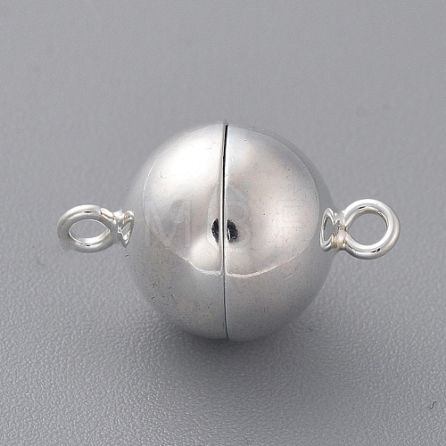 Platinum Plated 925 Sterling Silver Round Magnetic Clasps STER-K014-H672-10mm-P-1