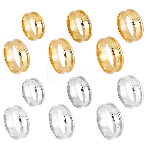 Unicraftale 12Pcs 12 Style Stainless Steel Grooved Finger Ring Settings STAS-UN0031-36-1
