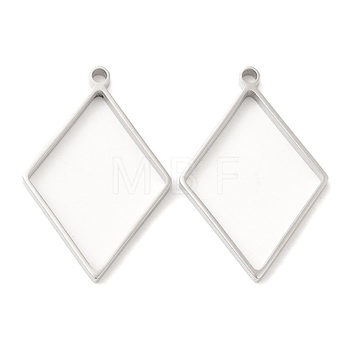 Non-Tarnish 304 Stainless Steel Open Back Bezel Rhombus Pendants STAS-Z040-02B-P-1