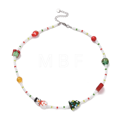 Natural Quartz Crystal & Dyed Mashan Jade & Lampwork Beaded Necklace NJEW-TA00075-1