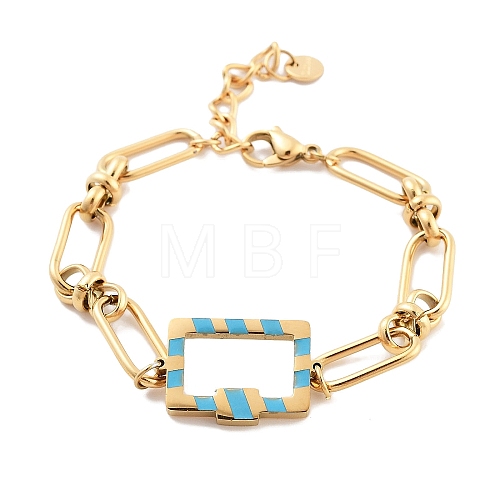 Golden Tone 304 Stainless Steel Enamel Rectangle Link Chain Bracelets for Women BJEW-K249-03G-01-1