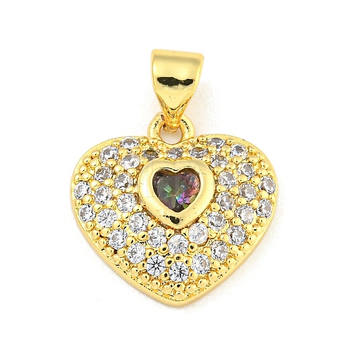 Heart Rack Plating Brass Micro Pave Cubic Zirconia Charms KK-Z053-17G-06-1