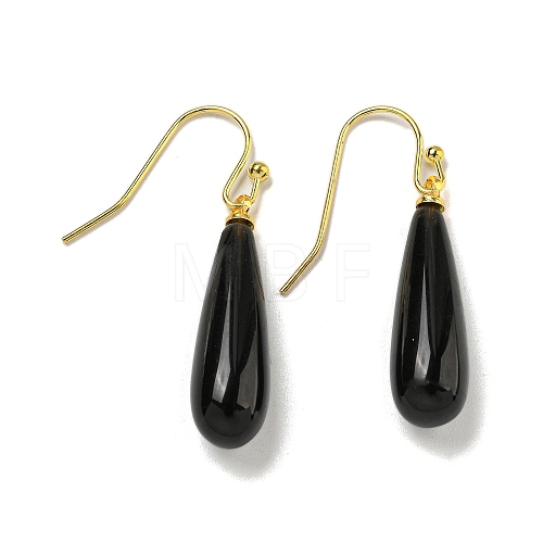 Ion Plating(IP) Natural Obsidian Dangle Earring EJEW-C084-01G-06-1