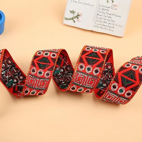 Ethnic Style Polyester Rhombus Jacquard Ribbon PW-WGF6E4C-04-1