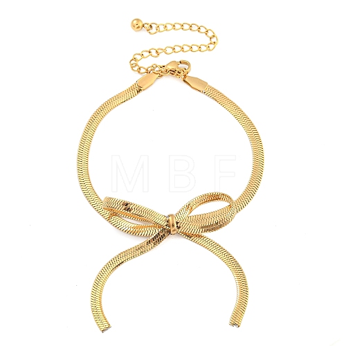 Bowknot 304 Stainless Steel Snake Chain Bracelets for Women BJEW-G721-01G-1