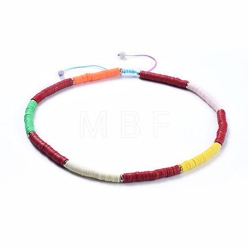 Handmade Polymer Clay Heishi Beads Braided Necklaces NJEW-JN02423-04-1