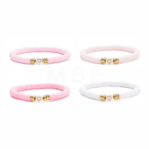 4Pcs 4 Color Handmade Polymer Clay Heishi Surfer Stretch Bracelets Set BJEW-JB07753-01-1