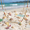 Rainbow Glass & Natural Stone & Brass Beaded Stainless Steel Chain Double Layer Necklaces with Heart Pendant for Beach Vacation Accessories TH6527-1-4