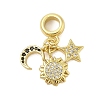 Rack Plating Brass Micro Pave Clear & Black Cubic Zirconia European Dangle Charms KK-Z074-65G-1