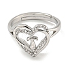 Heart with Letter Rack Plating Brass Micro Pave Clear Cubic Zirconia Adjustable Rings for Women RJEW-I105-01P-T-2