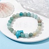 Natural Flower Amazonite & Synthetic Turquoise Dolphin Beaded Stretch Bracelets BJEW-JB09826-03-2