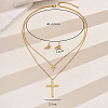 201 Stainless Steel Rhinestones Double-layer Cross Pendant Necklace & Stud Earrings Set for Women LY3624-3