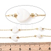 304 Stainless Steel & Natural Shell Heart & Round Bead Cable Chains CHS-G048-09G-2